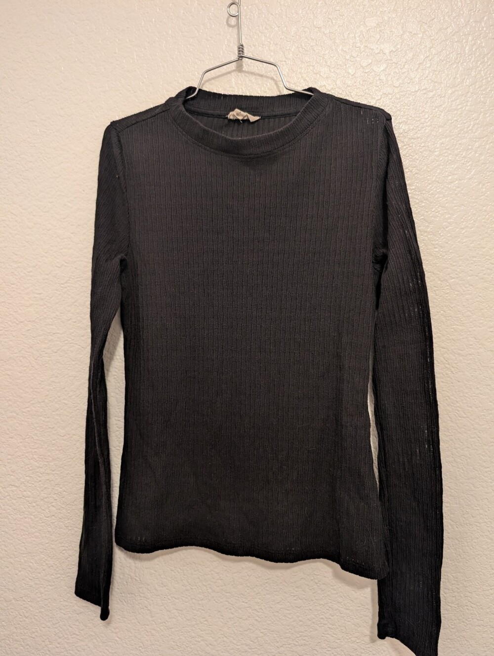 Pilcro Anthropologie Black Long Sleeve Burnout Top Size Small
